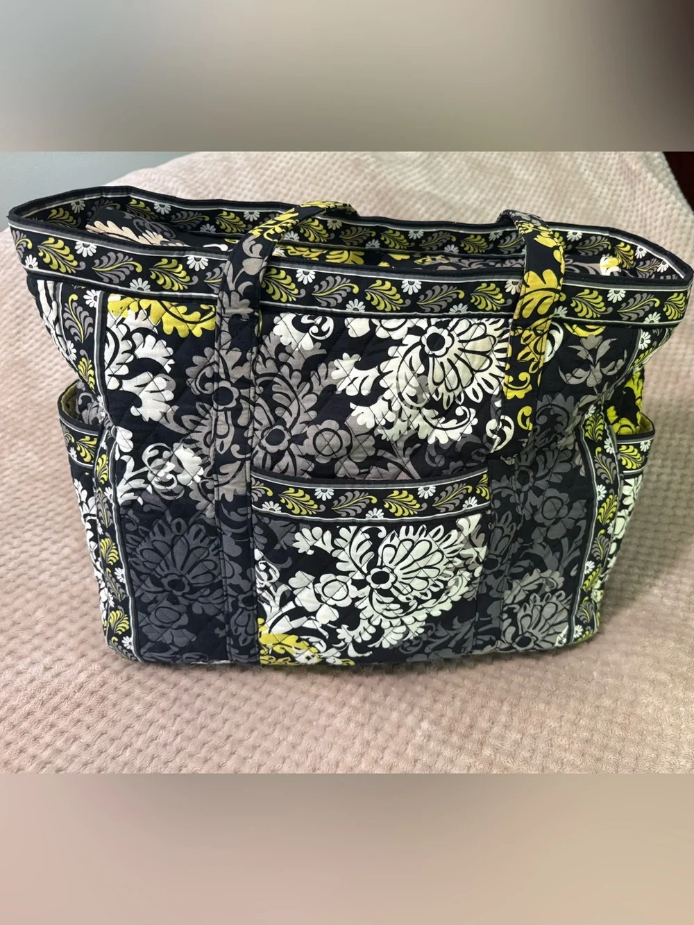 Vera Bradley Quilted Floral Tote and Duffel in Black, Gray & Yellow